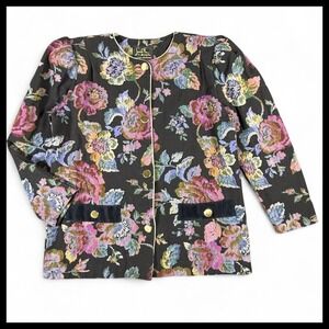 Lucie Ann Beverly Hills Vintage Floral‎ Tapestry Jacket L Velvet Grandmacore USA